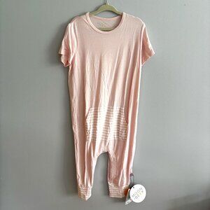 Moon + Beck Bamboo Short Sleeve Striped Pocket Romper Jumpsuit in Pink NWT 3-4